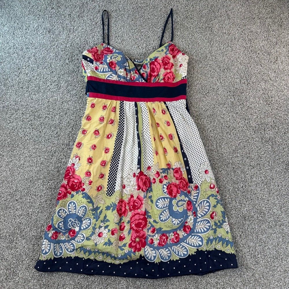 Teeze Me Floral Paisley Polka Dot Empire Waist Sundress 100% Cotton Sleeveless